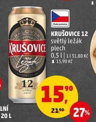 Penny Market Krušovice 12 světlý ležák, 0,5 l nabídka