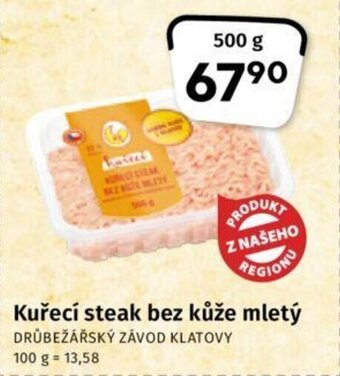 Coop Kuřecí steak bez kůže mletý DRŮBEŽÁŘSKÝ ZÁVOD KLATOVY nabídka