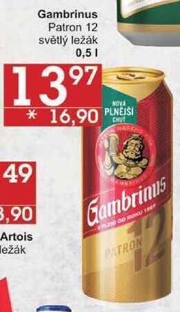 Jip Gambrinus patron 12 světlý ležák, 0,5 l nabídka