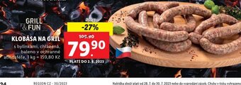 Lidl KLOBÁSA NA GRIL nabídka