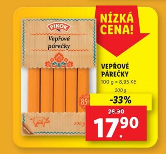 Lidl VEPŘOVÉ PÁREČKY nabídka
