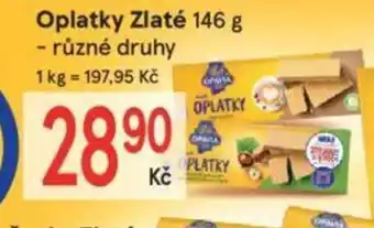 Žabka Oplatky Zlaté 146 g - různé druhy 1 kg = 197,95 Kč nabídka