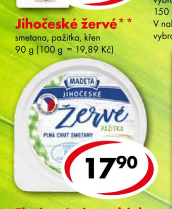 CBA Jihočeské žervé* smetana, pažitka, křen 90 g (100 g = 19,89 Kč) nabídka