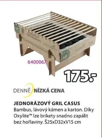 JEDNORÁZOVÝ GRIL CASUS Bambus, lávový kámen a karton. Díky Oxylite™ Ize brikety snadno zapálit bez hořlaviny. Š25xD32xV15 cm