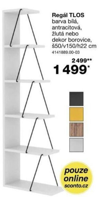 Sconto Regál TLOS barva bílá, antracitová, žlutá nebo dekor borovice, š50/v150/h22 cm 4141889.00-03 nabídka