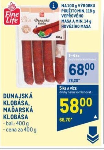 Makro DUNAJSKÁ KLOBÁSA, MAĎARSKÁ KLOBÁSA nabídka