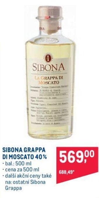 Makro SIBONA GRAPPA DI MOSCATO 40% nabídka
