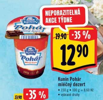 Albert Kunín pohár mléčný dezert nabídka