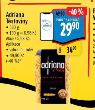 Albert Adriana těstoviny nabídka