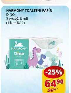 Flop Harmony toaletní papír dino 3 vrstvý, 8 rolí nabídka