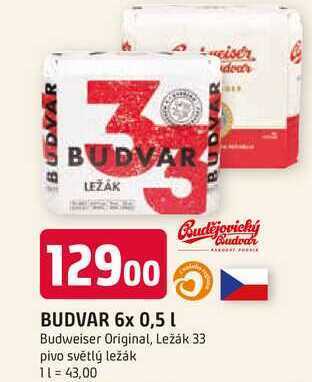 Trefa Budweiser budvar b:original světlý ležák 6 x 0,50l nabídka