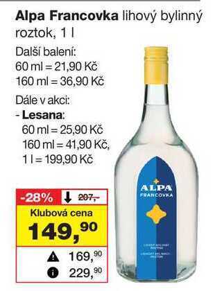 Barvy a laky drogerie Alpa francovka lihový bylinný roztok, 1l nabídka