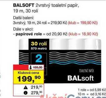 Barvy a laky drogerie Balsoft 2vrstvý toaletní papír, 19 m, 30 rolí nabídka