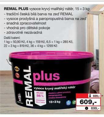 Barvy a laky drogerie Remal plus vysoce kryvý malířský nátěr, 15+3 kg nabídka