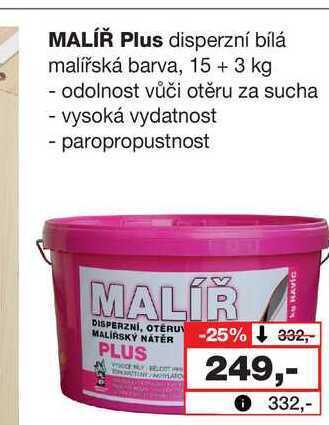 Barvy a laky drogerie Malíř plus disperzní bílá malířská barva, 15 + 3 kg nabídka