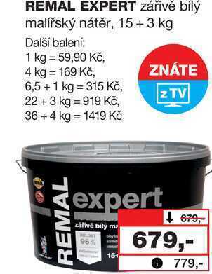 Barvy a laky drogerie Remal expert zářivě bílý malířský nátěr, 15+ 3 kg nabídka