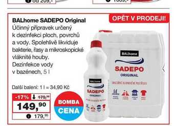 Barvy a laky drogerie Balhome sadepo original účinný přípravek určený k dezinfekci ploch, povrchů a vody. spolehlivě likviduje bakterie, řasy a mik nabídka
