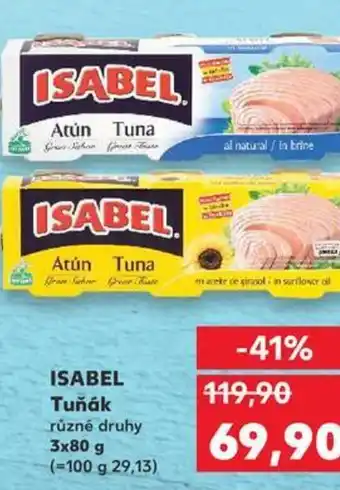 Kaufland ISABEL Tuňák různé druhy 3x80 g nabídka