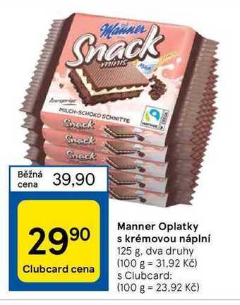 Tesco Manner oplatky s krémovou náplní 125 g nabídka