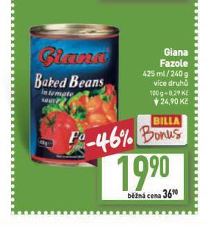 Billa Giana fazole nabídka