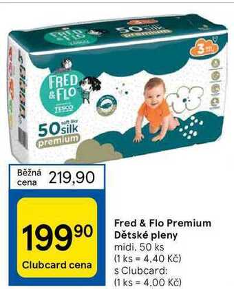 Tesco Fred & flo premium dětské pleny midi, 50 ks nabídka