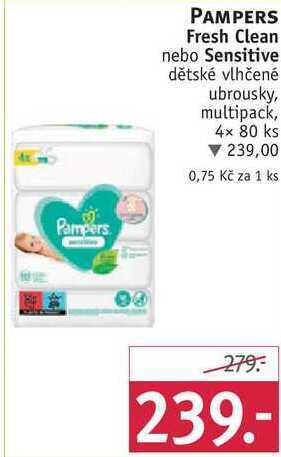 Rossmann Pampers fresh clean nebo sensitive dětské vlhčené ubrousky, 4x 80 ks nabídka