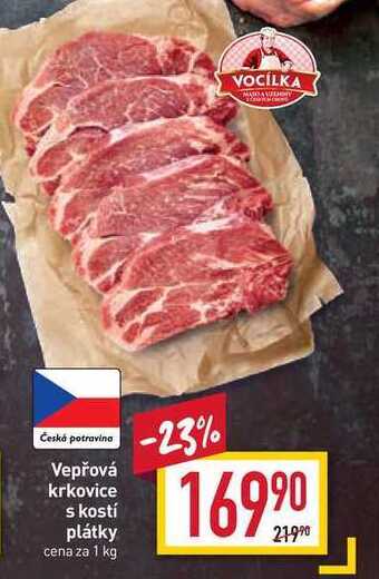 Billa Vepřová krkovice s kostí plátky cena za 1 kg nabídka