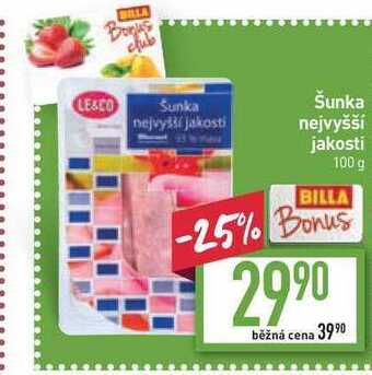 Billa Šunka nejvyšší jakosti 100g nabídka