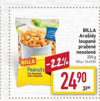 Billa Billa arašídy loupané pražené nesolené 200 g nabídka