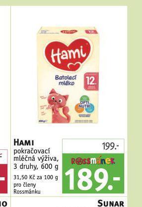 Rossmann Hami pokračovací mléčná výživa nabídka