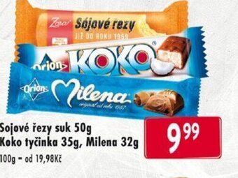 Qanto Sojové řezy suk 50g Koko tyčinka 35g, Milena 32g nabídka