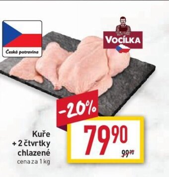 Billa Kuře + 2 čtvrtky chlazené cena za 1 kg nabídka