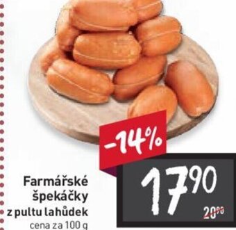 Billa Farmářské špekáčky z pultu lahůdek cena za 100 g nabídka