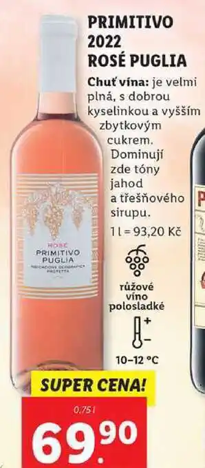 Lidl Primitivo 2022 rosé puglia, 0,75 l nabídka