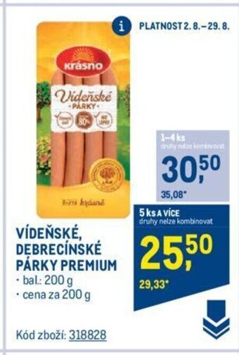 Makro VÍDEŇSKÉ, DEBRECÍNSKÉ PÁRKY PREMIUM nabídka