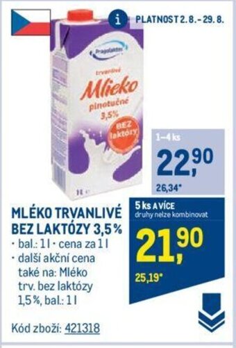 Makro MLÉKO TRVANLIVÉ BEZ LAKTÓZY 3,5% nabídka