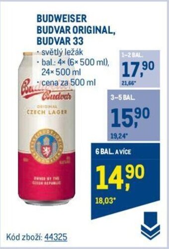 Makro BUDWEISER BUDVAR ORIGINAL, BUDVAR 33 nabídka