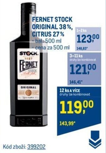 Makro FERNET STOCK ORIGINAL 38%, CITRUS 27% nabídka