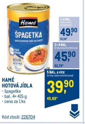 Makro HAMÉ HOTOVA JIDLA nabídka