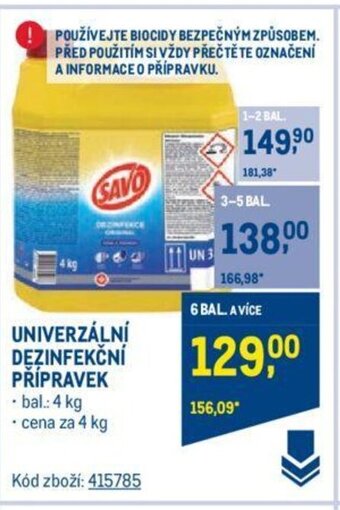 Makro SAVO UNIVERZÁLNÍ DEZINFEKČNÍ PŘÍPRAVEK nabídka