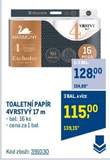 Makro TOALETNÍ PAPÍR 4VRSTVÝ 17 m nabídka