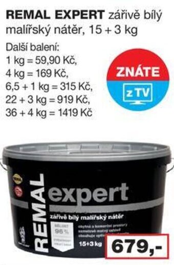 Barevný ráj REMAL EXPERT zářivě bílý malířský nátěr, 15+3 kg nabídka