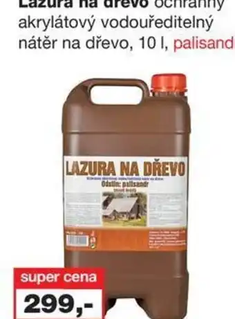 Lazura na dřevo ochranný akrylátový vodouředitelný nátěr na dřevo, 10 l, palisandr