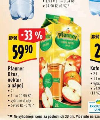 Albert Pfanner džus, nektar a nápoj nabídka