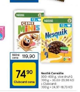 Tesco Nestlé cereálie nabídka