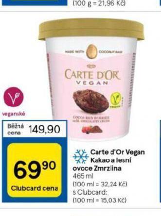 Tesco Zmrzlina carte d´or vegan nabídka