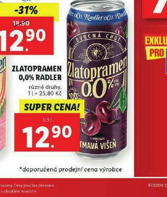 Lidl Zlatopramen 0,0% radler nabídka