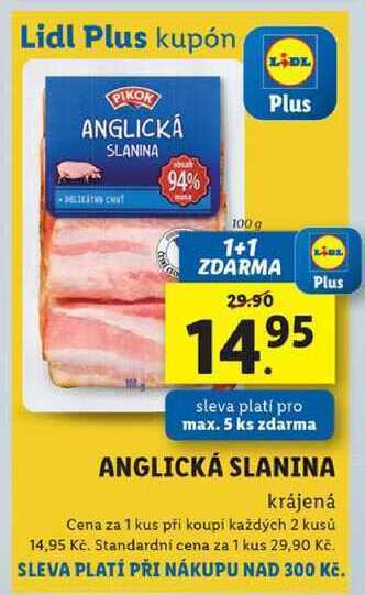 Lidl Anglická slanina, 100 g nabídka