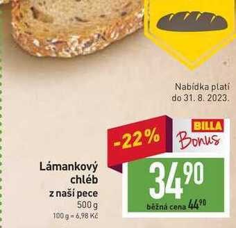 Billa Lámankový chléb z naší pece 500 g nabídka