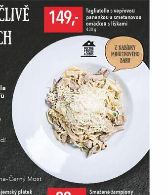 Tagliatelle s vepřovou panenkou a smetanovou omáčkou s liškami